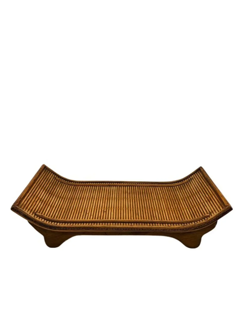 Pier 1 Vintage Bamboo Rattan Curved Serving Tray Scroll Shape Wicker 15”